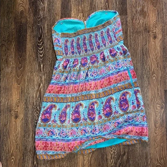 Anthropologie Maple Silk Paisley Strapless Smocked Dress - Picture 5 of 7